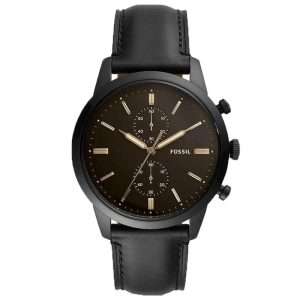 Fossil Men’s Quartz Black Leather Strap Black Dial 44mm Watch FS5585