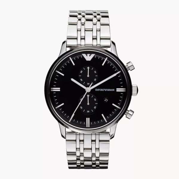 Emporio Armani Men’s Quartz Silver Stainless Steel Black Dial 43mm Watch AR0389