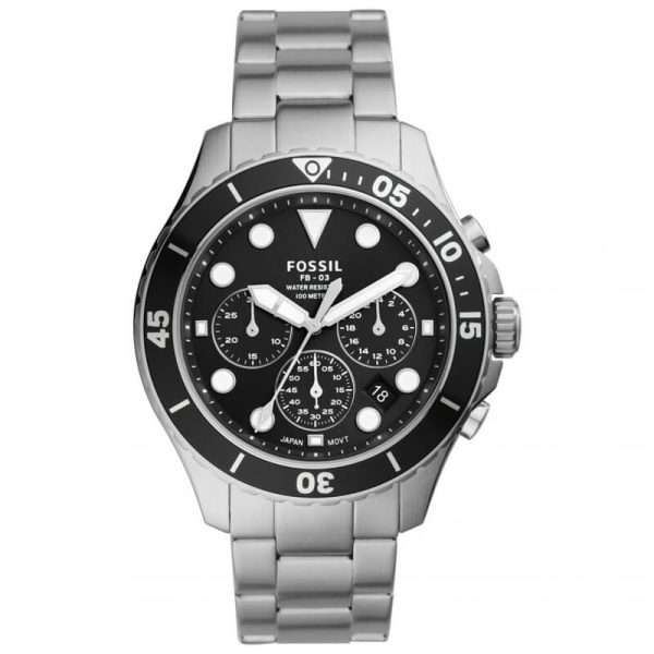 Fossil Men’s Quartz Silver Stainless Steel Black Dial 46mm Watch FS5725