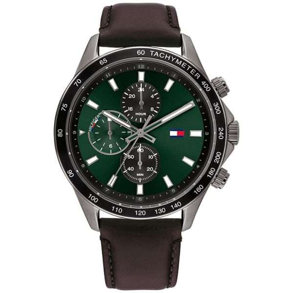 Tommy Hilfiger Men’s Quartz Brown Leather Strap Green Dial 44mm Watch 1792017 UAE DUBAI AJMAN SHARJAH ABU DHABI RAS AL KHAIMA UMM UL QUWAIN ALAIN FUJAIRAH