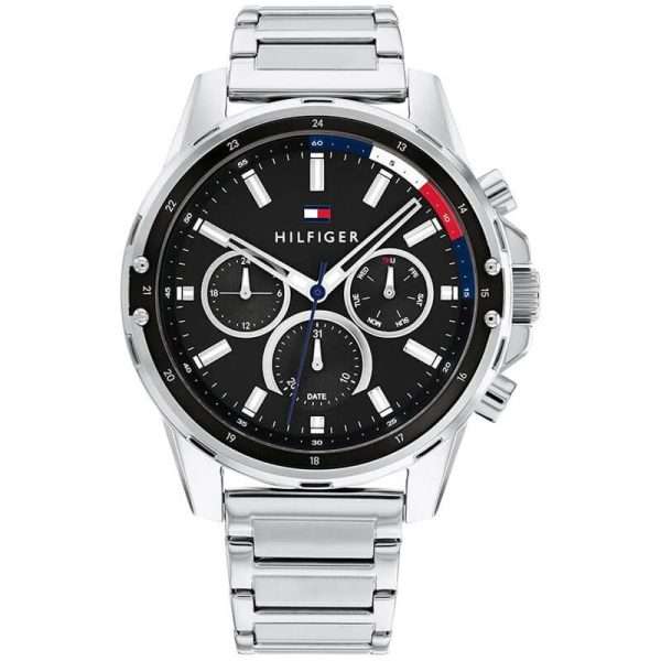 Tommy Hilfiger Men’s Quartz Silver Stainless Steel Black Dial 45mm Watch 1791936