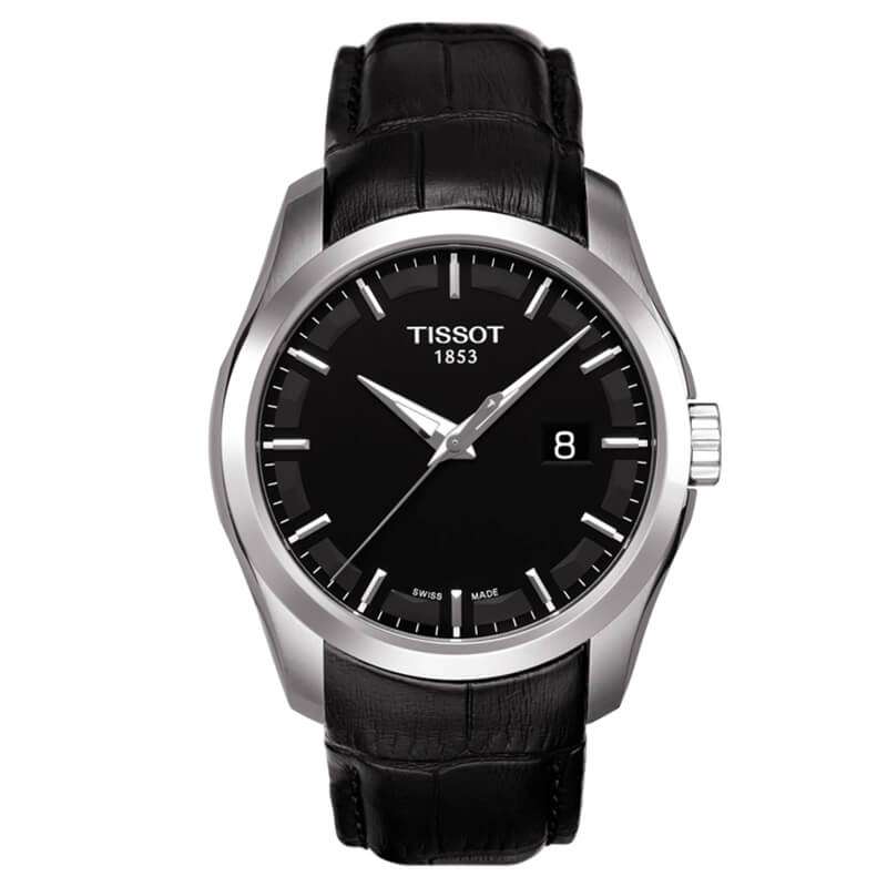 TISSOT Men s Swiss Made Quartz Black Leather Strap Black Dial 39mm