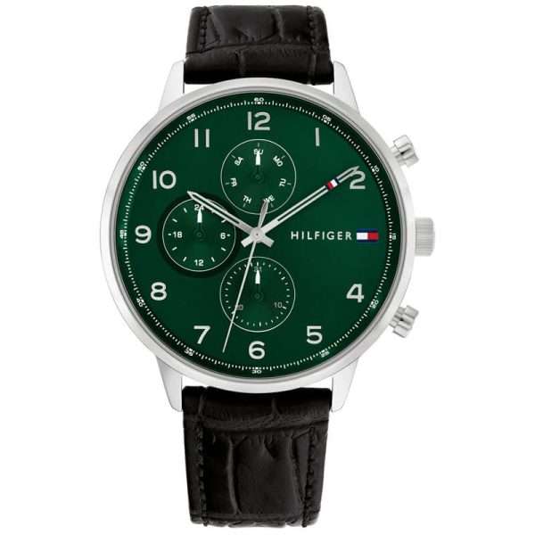 Tommy Hilfiger Men’s Quartz Black Leather Strap Green Dial 44mm Watch 1791985