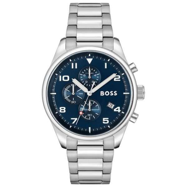 Hugo Boss Men’s Quartz Silver Stainless Steel Blue Dial 44mm Watch 1513989