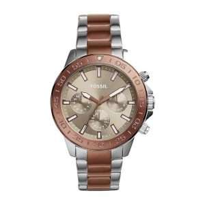 Fossil Men’s Quartz Two Tone Stainless Steel Silver Brown Dial 45mm Watch BQ2502