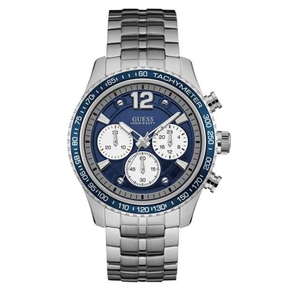 Guess Men’s Quartz Silver Stainless Steel Blue Dial 44mm Watch W0969G1 UAE DUBAI AJMAN SHARJAH ABU DHABI RAS AL KHAIMA UMM UL QUWAIN ALAIN FUJAIRAH