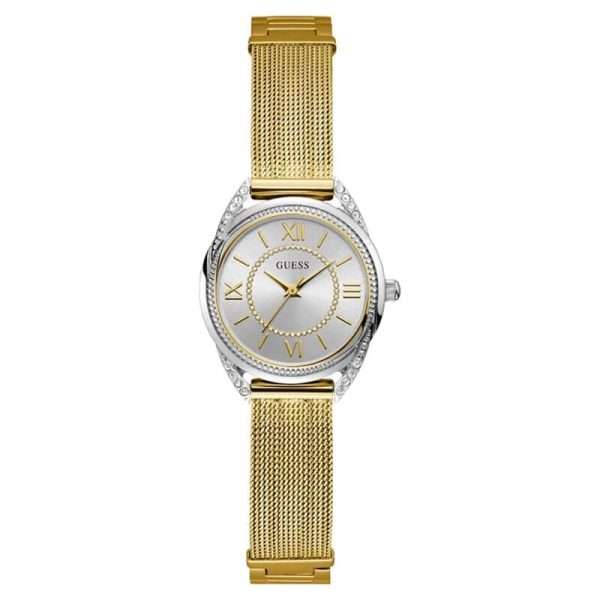 Guess Women’s Quartz Gold Stainless Steel Silver Dial 27mm Watch W1084L2 UAE DUBAI AJMAN SHARJAH ABU DHABI RAS AL KHAIMA UMM UL QUWAIN ALAIN FUJAIRAH