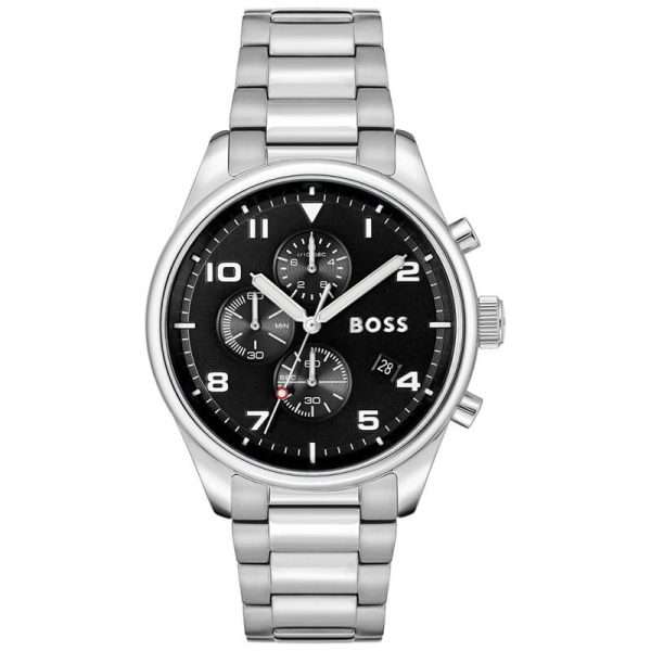 Hugo Boss Men’s Quartz Silver Stainless Steel Black Dial 44mm Watch 1514008