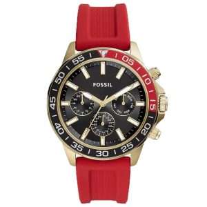 Fossil Men’s Quartz Red Silicone Strap Black Dial 45mm Watch BQ2499