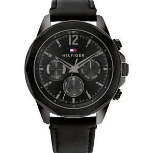 Tommy Hilfiger Men’s Quartz Black Leather Strap Black Dial 46mm Watch 1792062
