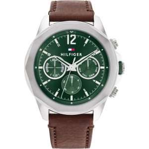 Tommy Hilfiger Men’s Quartz Brown Leather Strap Green Dial 46mm Watch 1792064