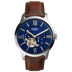Fossil Men’s Automatic Brown Leather Strap Blue Dial 44mm Watch ME3110