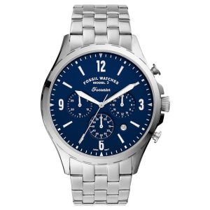 Fossil Men’s Quartz Silver Stainless Steel Blue Dial 46mm Watch FS5605