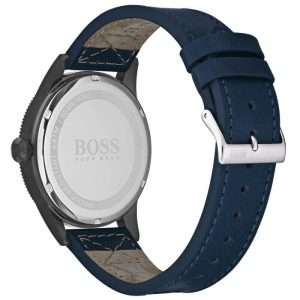 Hugo Boss Men’s Quartz Blue Lather Strap Gray Dial 44mm Watch 1513684