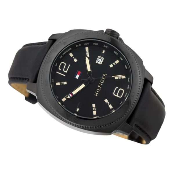 Tommy Hilfiger Men’s Quartz Black Leather Strap Black Dial 45mm Watch 1791430