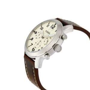 Fossil Men’s Quartz Brown Leather Strap OffWhite Dial 44mm Watch FS5146