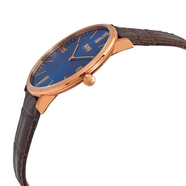 Hugo Boss Men’s Quartz Brown Leather Strap Navy Blue Dial 40mm Watch 1513458