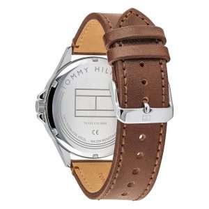 Tommy Hilfiger Men’s Quartz Brown Leather Strap White Dial 44mm Watch 1791614