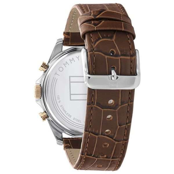 Tommy Hilfiger Men’s Quartz Brown Leather Strap Silver Dial 44mm Watch 1710450