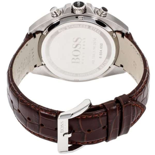 Hugo Boss Men’s Quartz Brown Lather Strap Grey Dial 46mm Watch 1513035