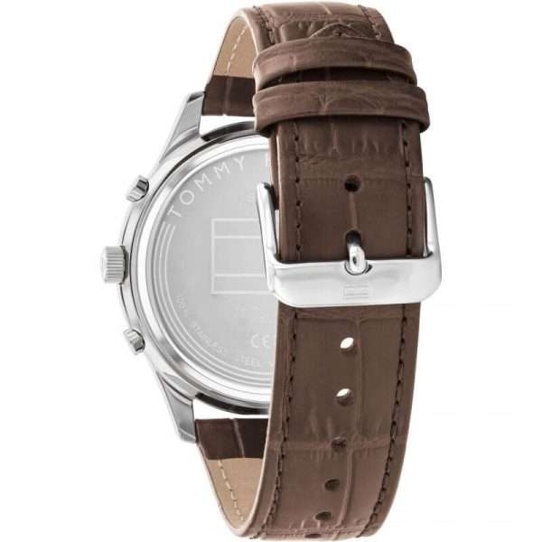 Tommy Hilfiger Men’s Quartz Brown Leather Strap Silver Dial 44mm Watch 1710501
