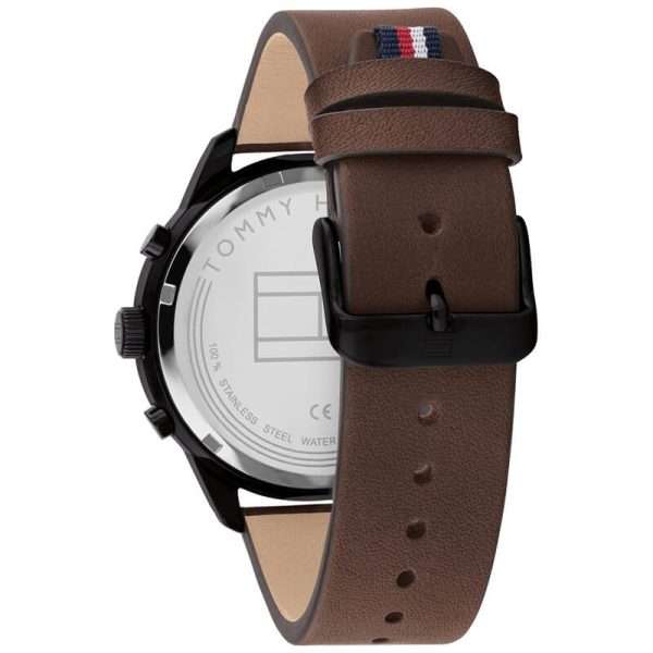 Tommy Hilfiger Men’s Quartz Brown Leather Strap Black Dial 44mm Watch 1791977