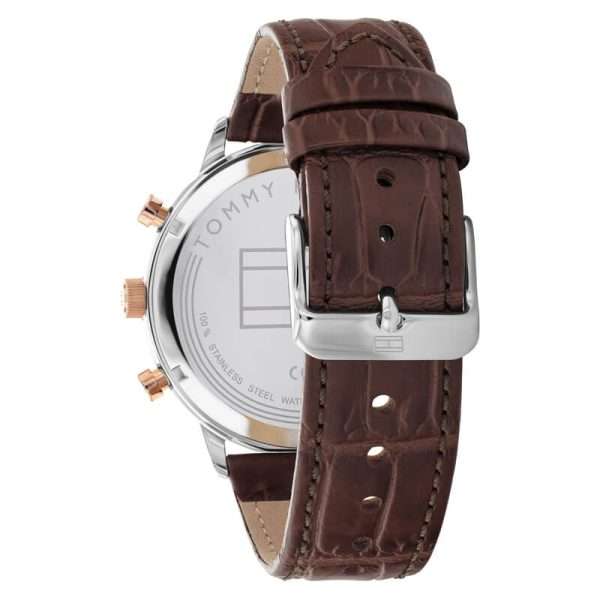 Tommy Hilfiger Men’s Quartz Brown Leather Strap Blue Dial 44mm Watch 1791987