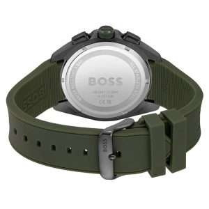 Hugo Boss Men’s Quartz Green Silicone Strap Grey Dial 44mm Watch 1513952