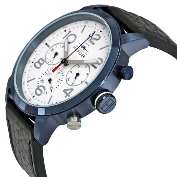 Tommy Hilfiger Men’s Quartz Black Leather Strap White Dial 46mm Watch 1791235
