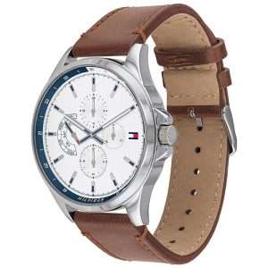 Tommy Hilfiger Men’s Quartz Brown Leather Strap White Dial 44mm Watch 1791614