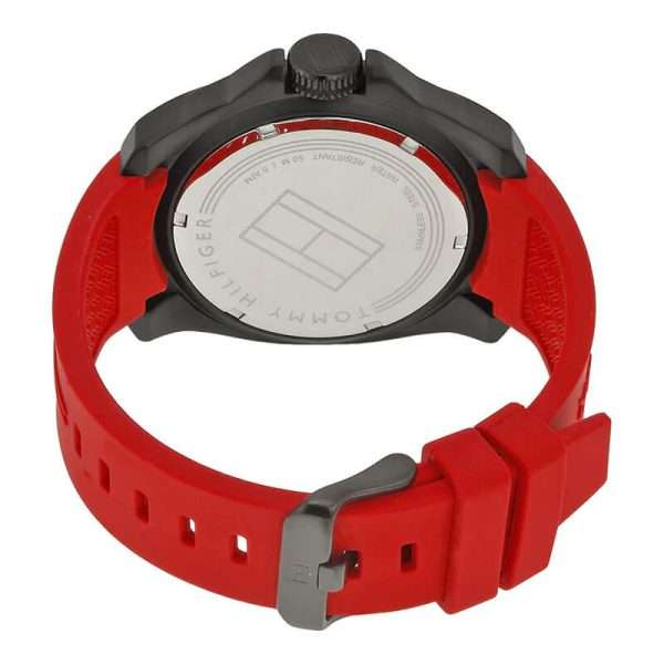 Tommy Hilfiger Men’s Quartz Red Silicone Strap Black Dial 45mm Watch 1791112