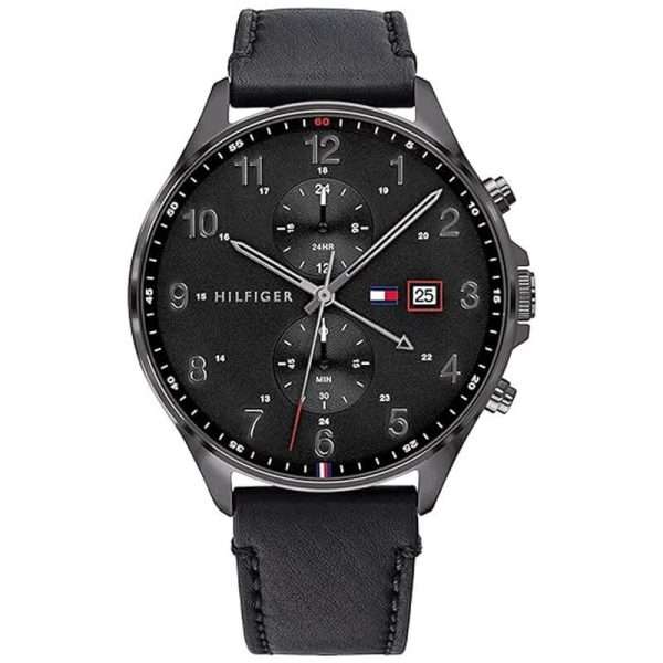 Tommy Hilfiger Men’s Quartz Black Leather Strap Black Dial 44mm Watch 1791711