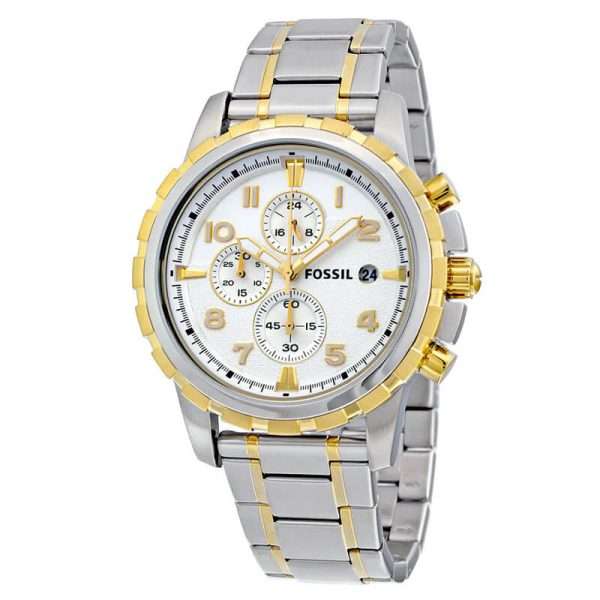 Fossil Men’s Quartz Two Tone Stainless Steel White Dial 45mm Watch FS4795