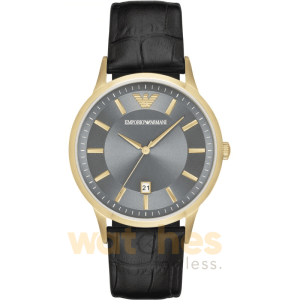 Emporio Armani Men’s Quartz Black Leather Strap Grey Dial 43mm Watch AR11049