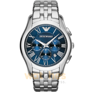 Emporio Armani Men’s Silver Stainless Steel Blue Dial 44mm Watch AR1787