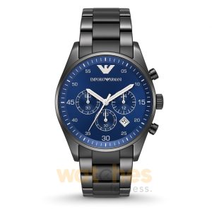 Emporio Armani Men’s Quartz Black Stainless Steel Blue Dial 43mm Watch AR5921