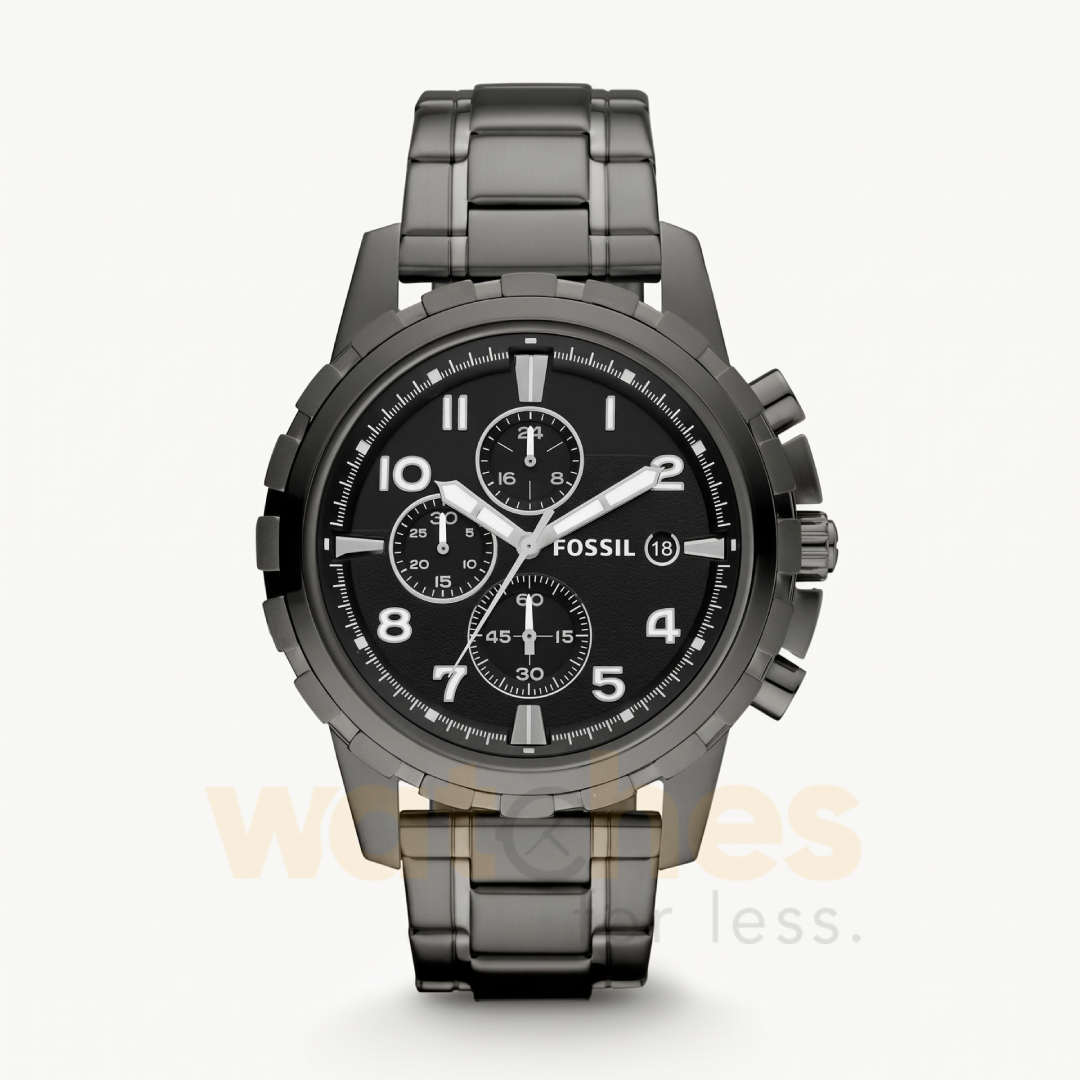 Fossil Men’s Quartz Grey Stainless Steel Black Dial 45mm Watch FS4721