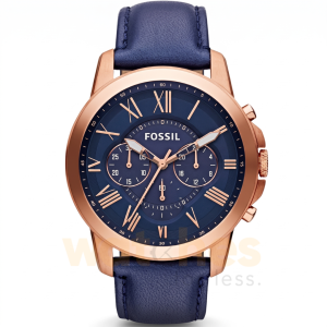 Fossil Men’s Quartz Blue Leather Strap Blue Dial 44mm Watch FS4835