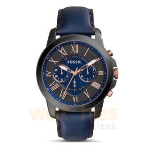 Fossil Men’s Quartz Blue Leather Strap Black & Blue Dial 44mm Watch FS5061