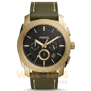 Fossil Men’s Quartz Green Leather Strap Black Dial 45mm Watch FS5064
