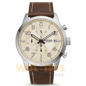 Fossil Men’s Chronograph Quartz Leather Strap OffWhite Dial 44mm Watch FS5138