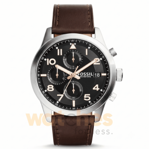 Fossil Men’s Quartz Brown Leather Strap Black Dial 44mm Watch FS5139