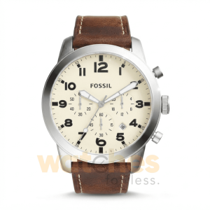 Fossil Men’s Quartz Brown Leather Strap OffWhite Dial 44mm Watch FS5146