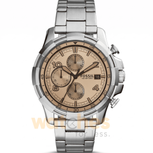 Fossil Men’s Quartz Silver Stainless Steel Beige Dial 45mm Watch FS5163