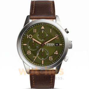 Fossil Men’s Quartz Brown Leather Strap Green Dial 44mm Watch FS5166