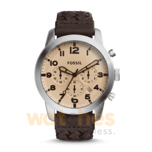 Fossil Men’s Quartz Brown Leather Strap Silver Dial 44mm Watch FS5178