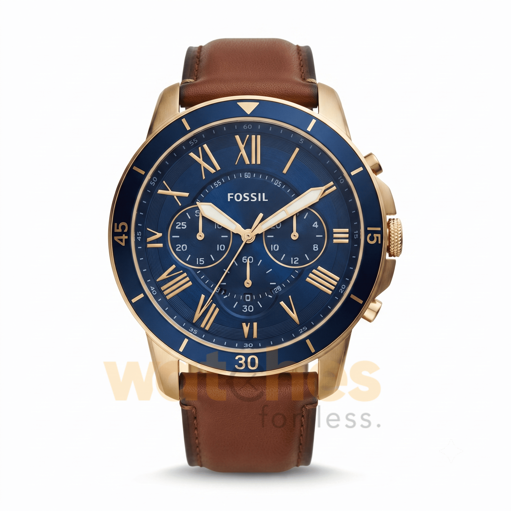 Fossil Men’s Quartz Brown Leather Strap Blue Dial 44mm Watch FS5268