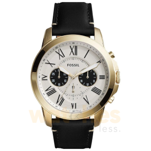 Fossil Men’s Quartz Black Leather Strap Cream Dial 44mm Watch FS5272