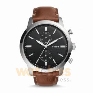 Fossil Men’s Quartz Brown Leather Strap Black Dial 44mm Watch FS5280