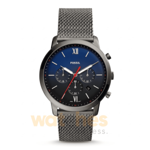 Fossil Men’s Quartz Grey Stainless Steel Blue & Black Dial 44mm Watch FS5383